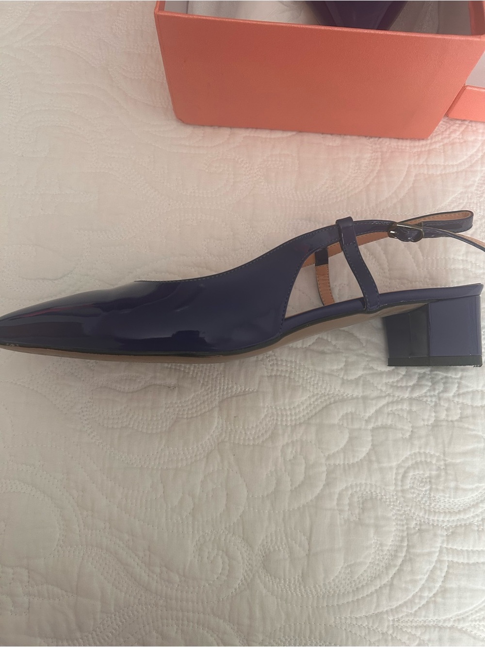 Patent Slingback Block Heel Shoes in Royal Blue